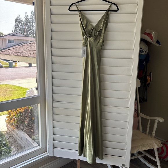 Reformation NWT Madrigal Artichoke Green Satin Maxi Slip Dress Size S - Picture 4 of 15